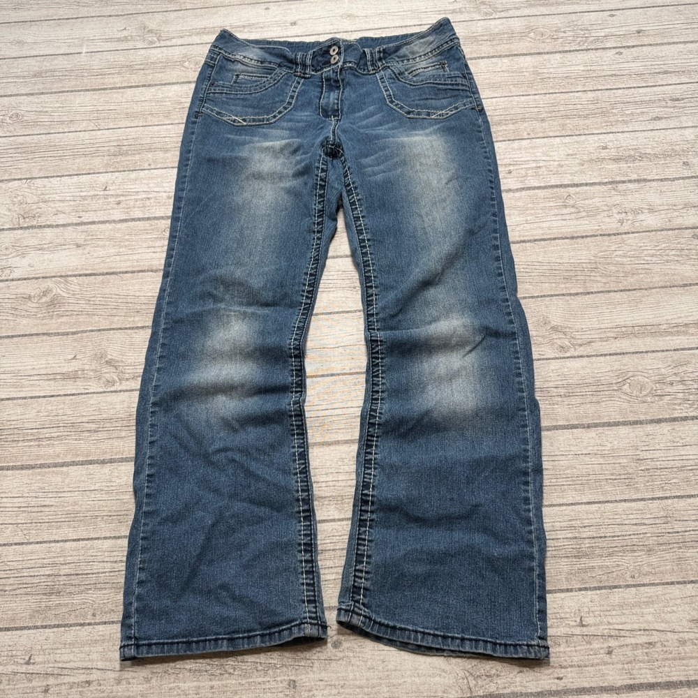 Penningtons Jeans Women's 14 Blue Denim Medium Wash Bootcut Relaxed Fit Mid Rise
